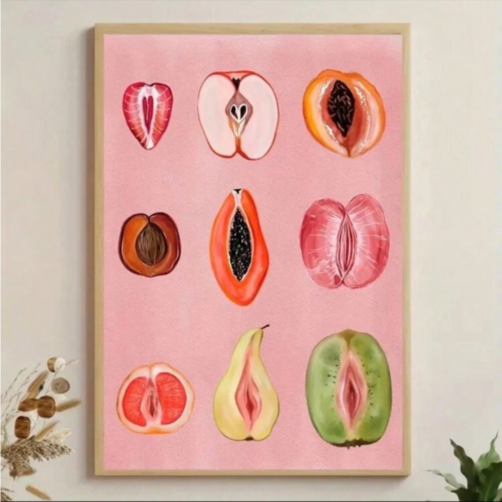 1pc Pink Canvas Poster, Modern Art, Slice Feminine Cute Fruit 24”l 16w new